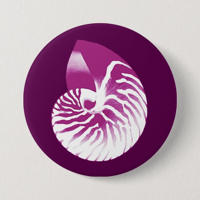 Nautilus shell - eggplant purple and white pinback button (Front)