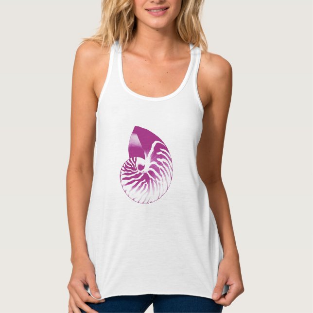 Nautilus shell - eggplant purple and white tank top (Front)