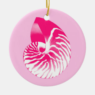 Nautilus shell - fuchsia pink and white ceramic ornament