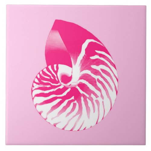 Nautilus shell _ fuchsia pink and white ceramic tile