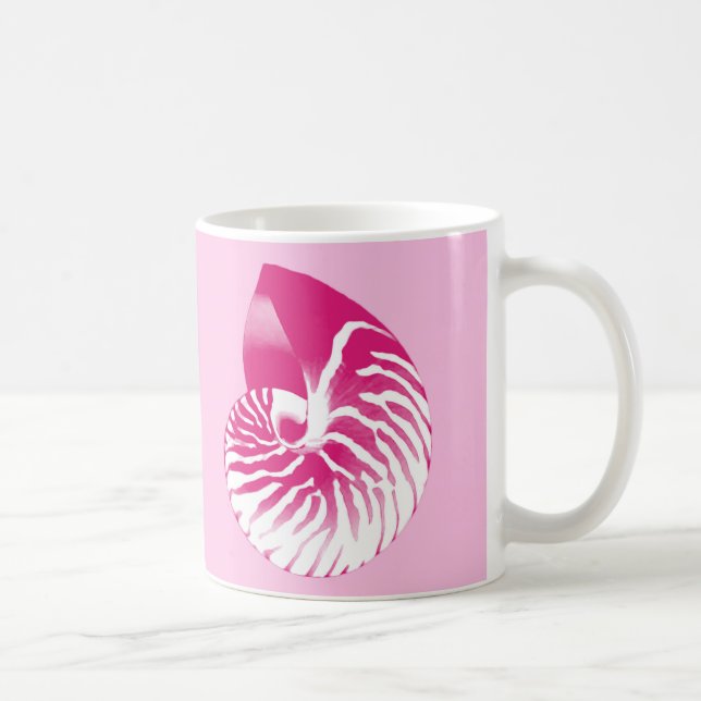 Nautilus shell - fuchsia pink and white coffee mug (Right)