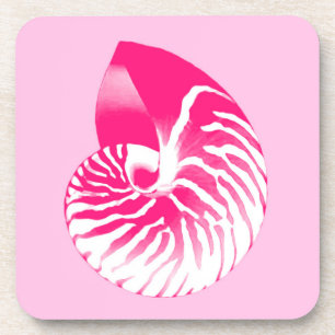 Nautilus shell - fuchsia pink and white drink coaster