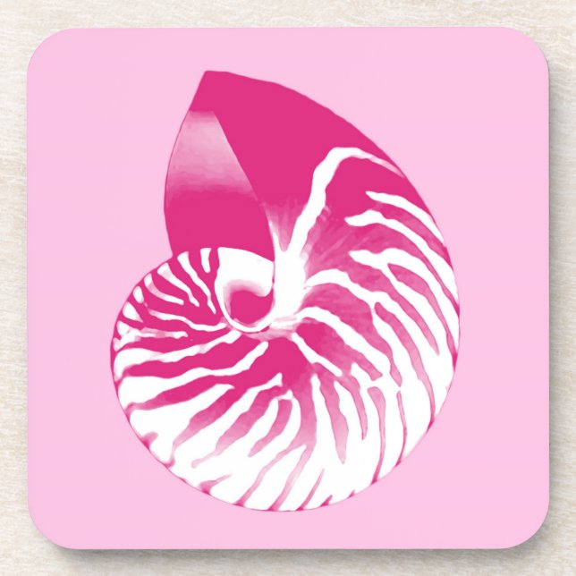 Nautilus shell - fuchsia pink and white drink coaster (Front)