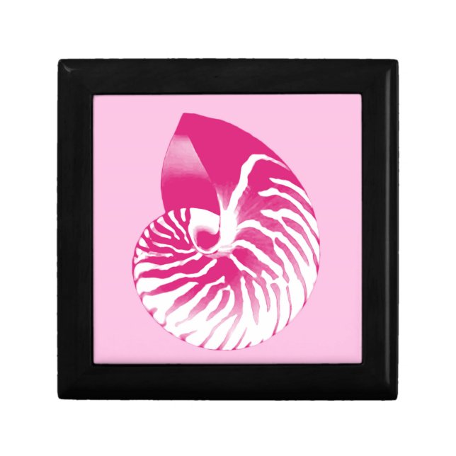 Nautilus shell - fuchsia pink and white keepsake box (Front)