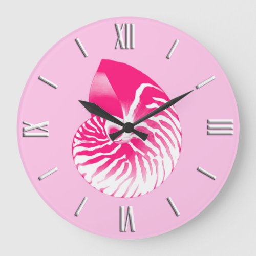 Nautilus shell _ fuchsia pink and white large clock
