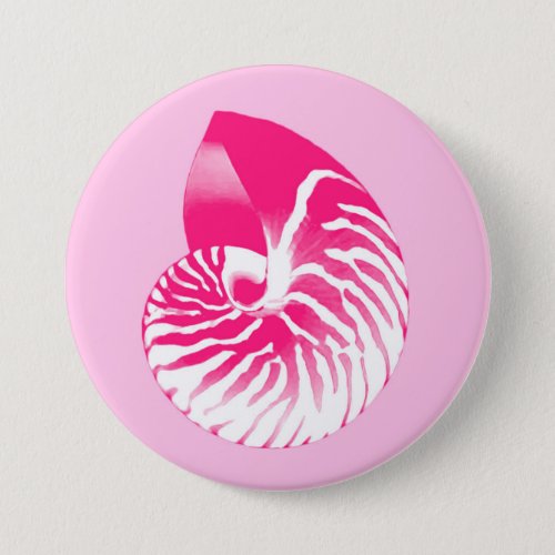 Nautilus shell _ fuchsia pink and white pinback button