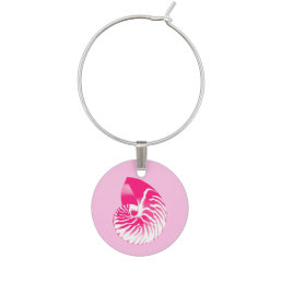 Nautilus shell - fuchsia pink and white wine glass charm