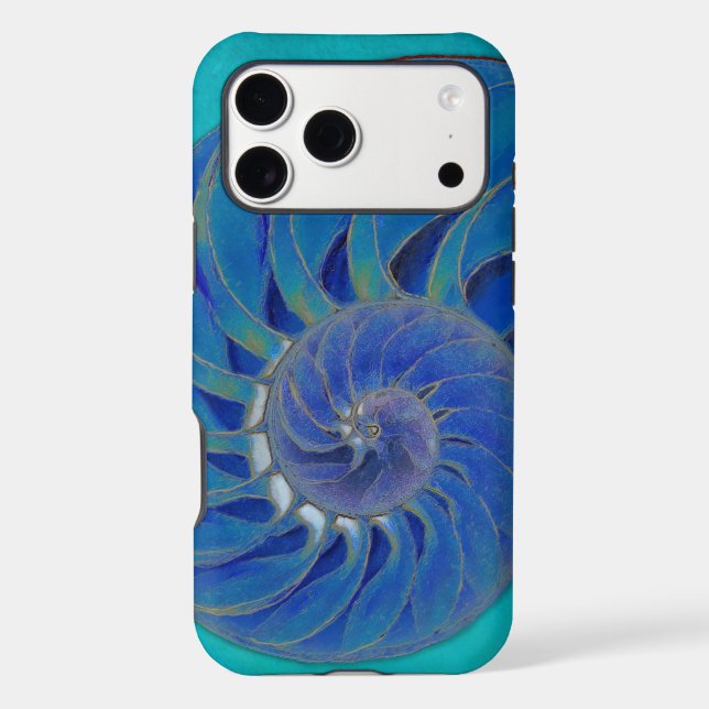 Nautilus Shell in Blue Iphone Case (Back)