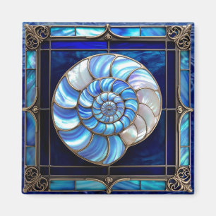 Nautilus Shell in Blue Stained-Glass Look Magnet