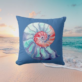 Nautilus Shell in Coral Blue and Gray on Blue