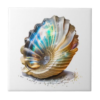 Nautilus Shell Iridescent Mother Pearl Beach Sea Ceramic Tile by mensgifts at Zazzle