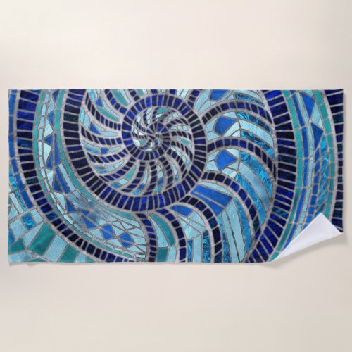 Nautilus Shell mosaic art Beach Towel