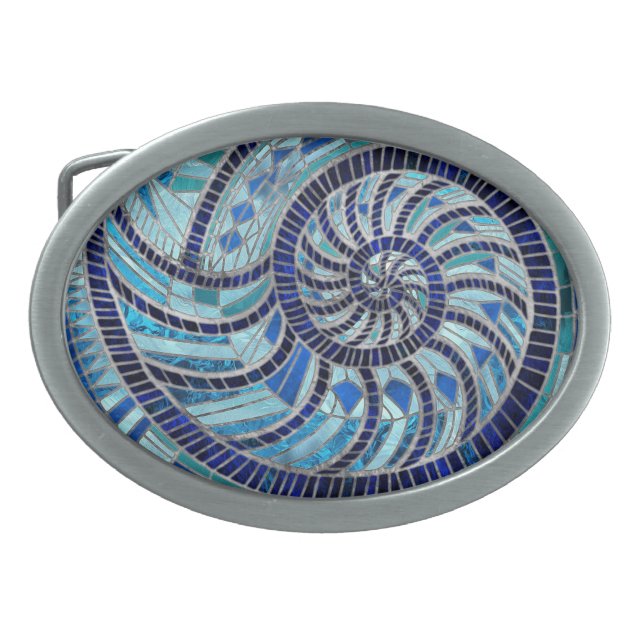Nautilus Shell mosaic art Belt Buckle (Front)