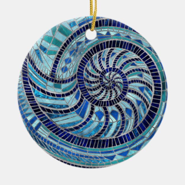 Nautilus Shell mosaic art Ceramic Ornament (Front)
