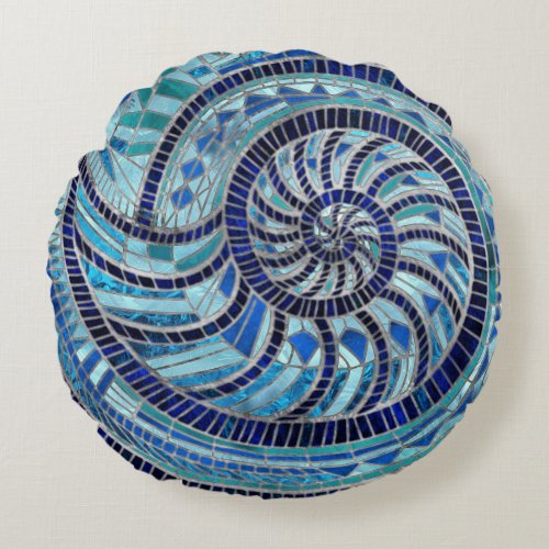Nautilus Shell mosaic art Round Pillow