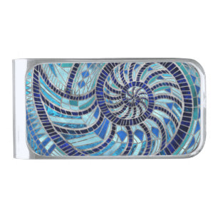 Nautilus Shell mosaic art Silver Finish Money Clip
