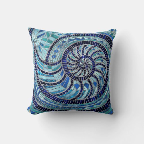 Nautilus Shell mosaic art Throw Pillow