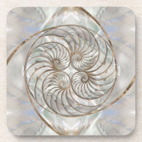 Nautilus Shell _ Mother of Pearl and gold Beverage Coaster
