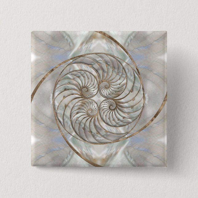 Nautilus Shell - Mother of Pearl and gold Button (Front)