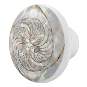 Nautilus Shell - Mother Of Pearl And Gold Ceramic Knob by LoveMalinois at Zazzle