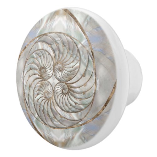 Nautilus Shell _ Mother of Pearl and gold Ceramic Knob