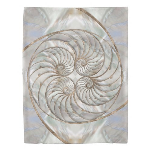 Nautilus Shell _ Mother of Pearl and gold Duvet Cover