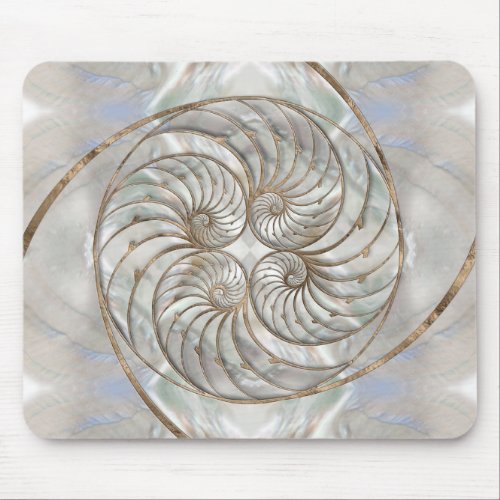 Nautilus Shell _ Mother of Pearl and gold Mouse Pad