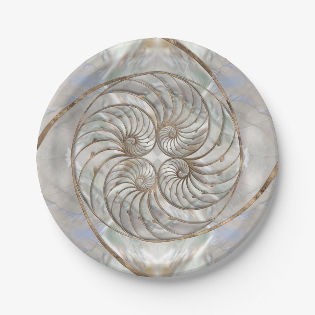 Nautilus Shell - Mother of Pearl and gold Paper Plates (Front)