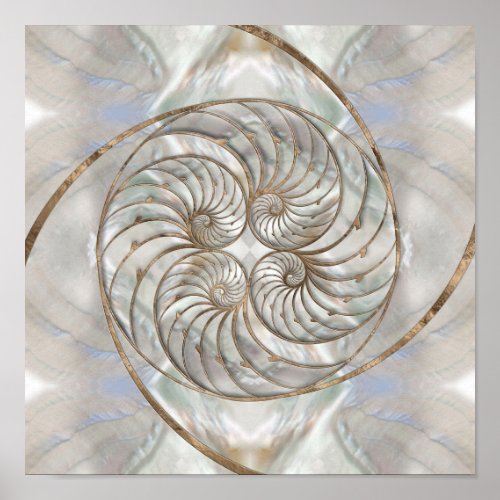 Nautilus Shell _ Mother of Pearl and gold Poster