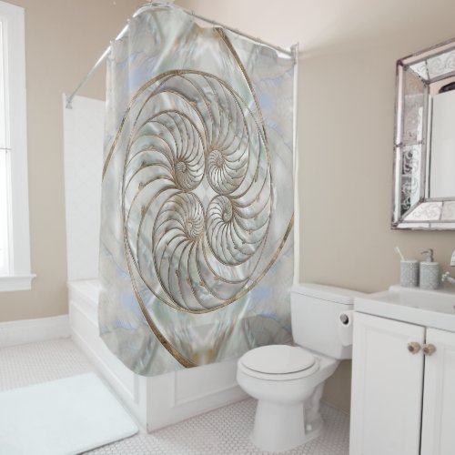 Nautilus Shell _ Mother of Pearl and gold Shower Curtain