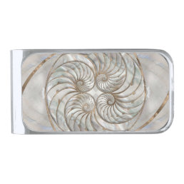 Nautilus Shell - Mother of Pearl and gold Silver Finish Money Clip