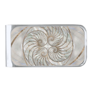 Nautilus Shell - Mother of Pearl and gold Silver Finish Money Clip