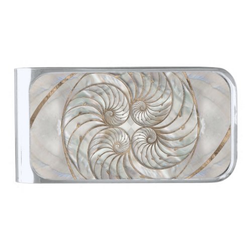 Nautilus Shell _ Mother of Pearl and gold Silver Finish Money Clip