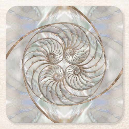 Nautilus Shell _ Mother of Pearl and gold Square Paper Coaster