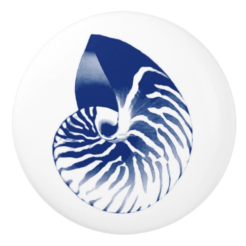 Nautilus shell _ navy blue and white ceramic knob