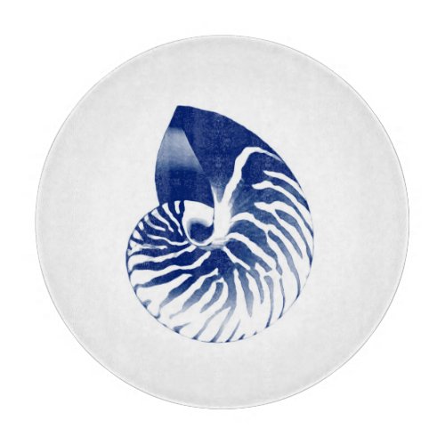 Nautilus shell _ navy blue and white cutting board