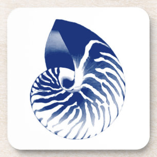 Nautilus shell - navy blue and white drink coaster