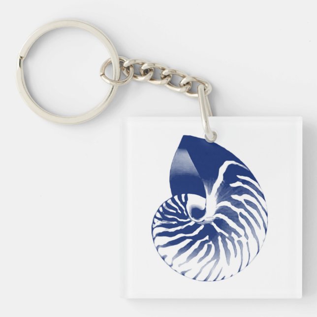 Nautilus shell - navy blue and white keychain (Front)