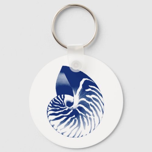 Nautilus shell _ navy blue and white keychain