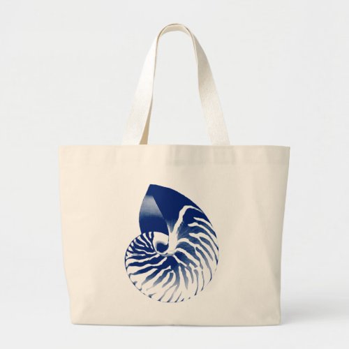 Nautilus shell _ navy blue and white large tote bag