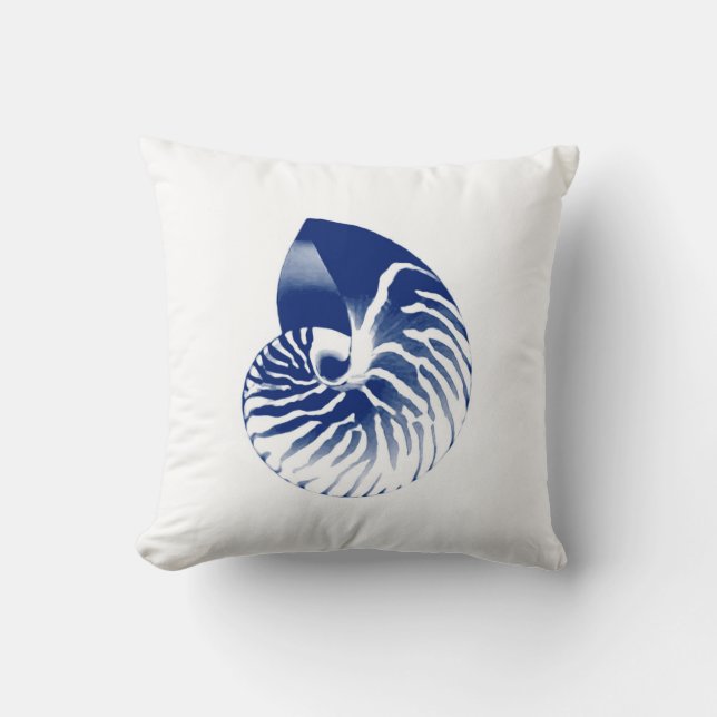 Nautilus shell - navy blue and white throw pillow (Front)