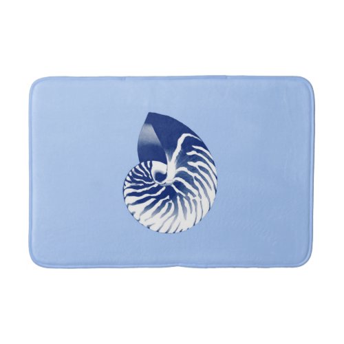 Nautilus shell _ navy white  light blue bath mat