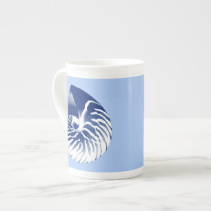 Nautilus shell - navy, white & light blue bone china mug