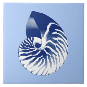 Nautilus shell - navy, white & light blue ceramic tile
