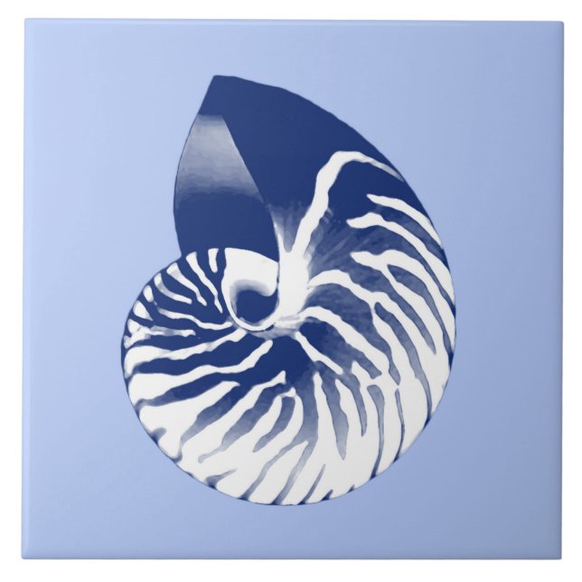 Nautilus shell - navy, white & light blue ceramic tile (Front)