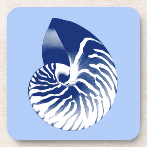 Nautilus shell _ navy white  light blue drink coaster