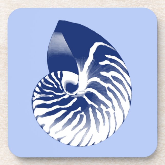 Nautilus shell - navy, white & light blue drink coaster (Front)
