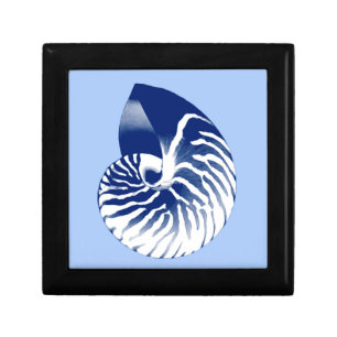 Nautilus shell - navy, white & light blue keepsake box
