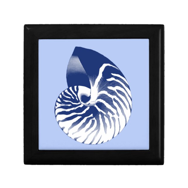 Nautilus shell - navy, white & light blue keepsake box (Front)