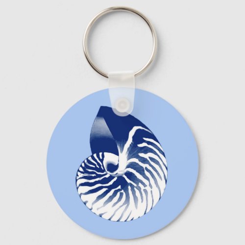 Nautilus shell _ navy white  light blue keychain